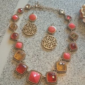 Silver and coral jewelry set